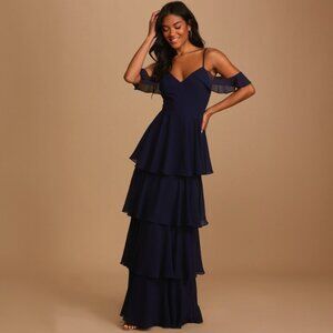 🌟 Lulus Navy Blue Tiered Maxi Dress - NWT 🌟